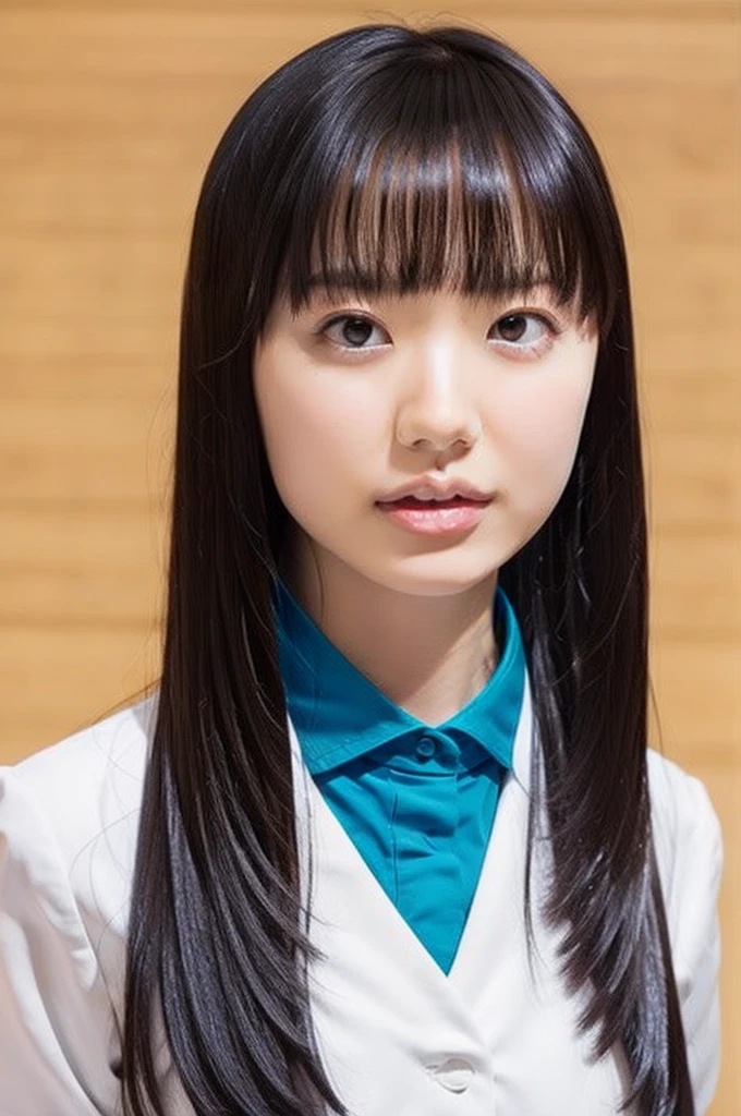 slender girl, (make up:1.1), (ニットセーター:1.2), middle breasts, at school room, (upper body shot:1.1), round face