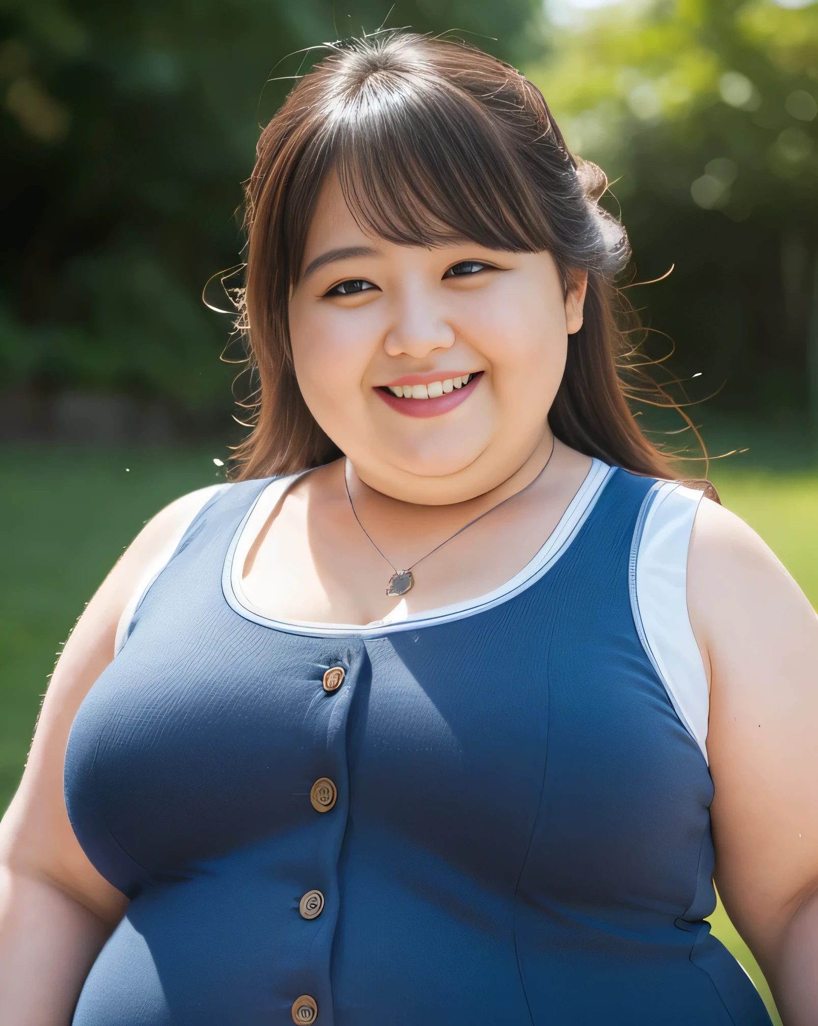 ((8K)), highest quality, 超High resolution, (Surreal)、(High resolution), 1 girl, ((Sleeveless)),Overweight, extremely fat, Chubby, ((Chuckle-Smile))