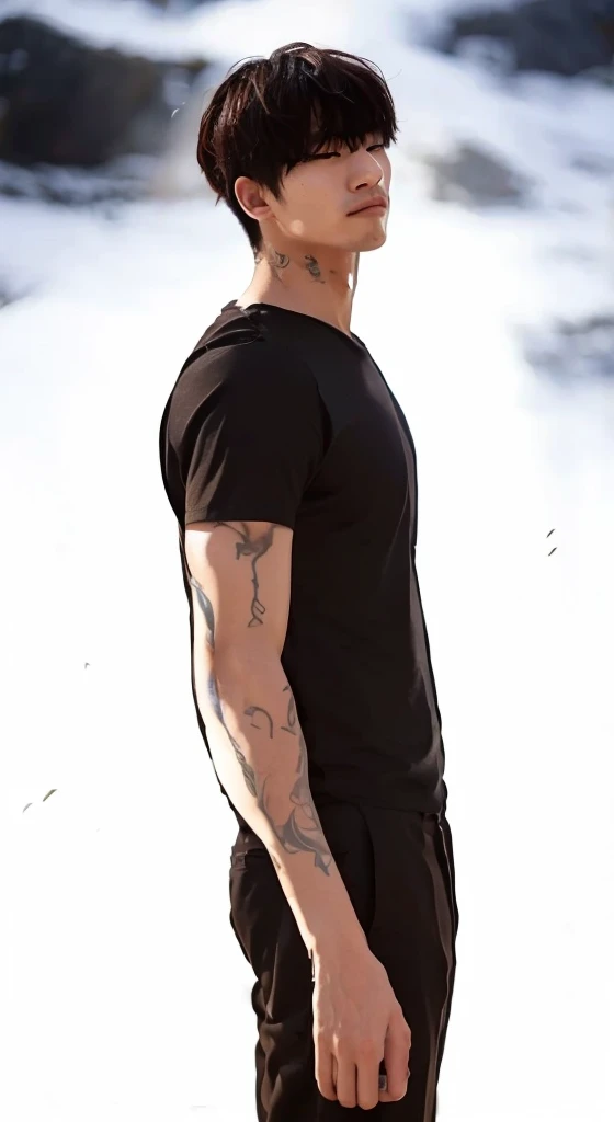 "Korean man, his forearms are covered in tattoos."