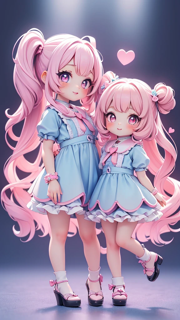 ((petite bishojo, little 2girls)), ((cute face)), ((heart shaped pupils)), ((masterpiece)), ((best quality)), ((ultra detailed)), ((exquisite)), ((depth)), ((crisp)), ((8k)), ((beautiful and aesthetic)), ((super detailed skin)), ((high standard)), ((highres)), ((perfect anatomy)), (full body), (blush), (lipstick), (gyaru, jk), ((kawaii pose)), (white, blue, black)