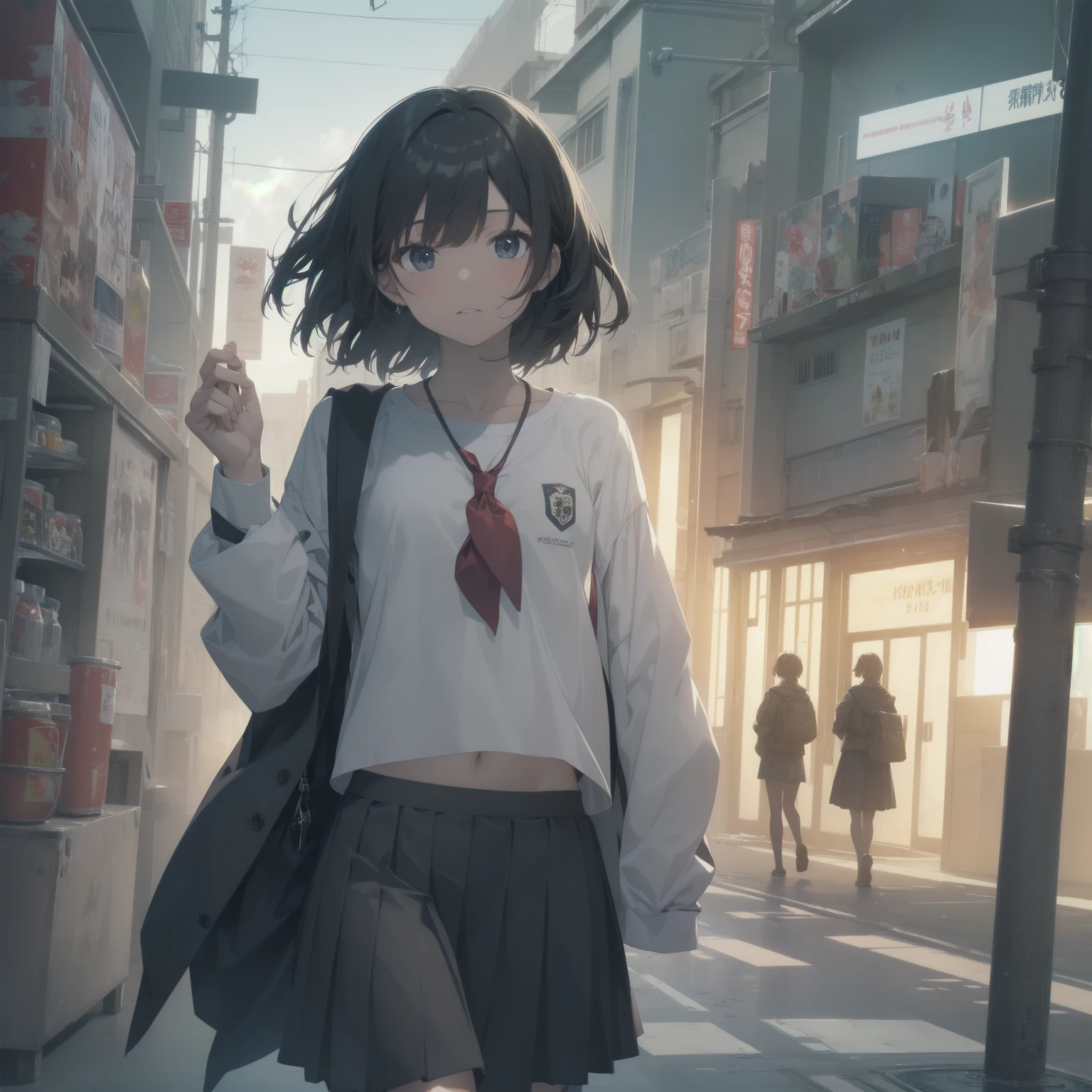 ultra-absurdres-Top quality by artist God, ultra-detailed, high resolution, anime moe artstyle, best anime 8k konachan wallpaper, pixiv contest winner, pool:2810, perfect anatomy,break, 1girl, (Please draw a girl walking sleepily to school alone. )break,(Solo,little female, 13-year-old:1.3),Full limbs, complete fingers,a junior high school student, (very short hair), short cut, flat chest, , small butt, small black eyes, beautiful detailed eyes, well-proportioned iris and pupils, expressive eyes, highres detailed hair, soft expression, salor school_uniform, sailor collar, serahuku, bow, pleated skirt,(Detailed Lighting), (Detailed background), in the School commute route. break,super detailed skin, Best cinematic lighting powered by famous artist, 8k,beauty illustration,photoshop_(medium),very aesthetic,break,((artist:yamamoto_souichirou )), artist:clamp ,artist:carnelian ,artist:kantoku ,