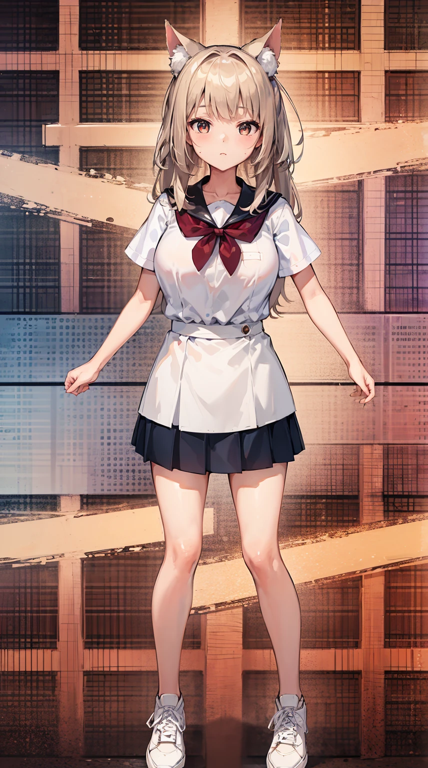 (((Masterpiece,detailed, super high quality,In 4K,Highest qualityの高品質:1.5))), (extremely detailed, Finely detaileded:1.3), (Attractive photos,Highest quality, In 4K, 8K, High resolution,Precise human body:1.3),(Boobs Close-up),whole body,Tsundere,(Beautiful woman,Beautiful face line,Feminine body lines,Beautiful red hair,Twin tails,Beautiful brown eyes:0.7)(Huge boobs,impossible cloth)(looking at the camera)(Perfect garment,,White shirt,Mini Pleated Skirt,taut cloth,undersized,),classroom