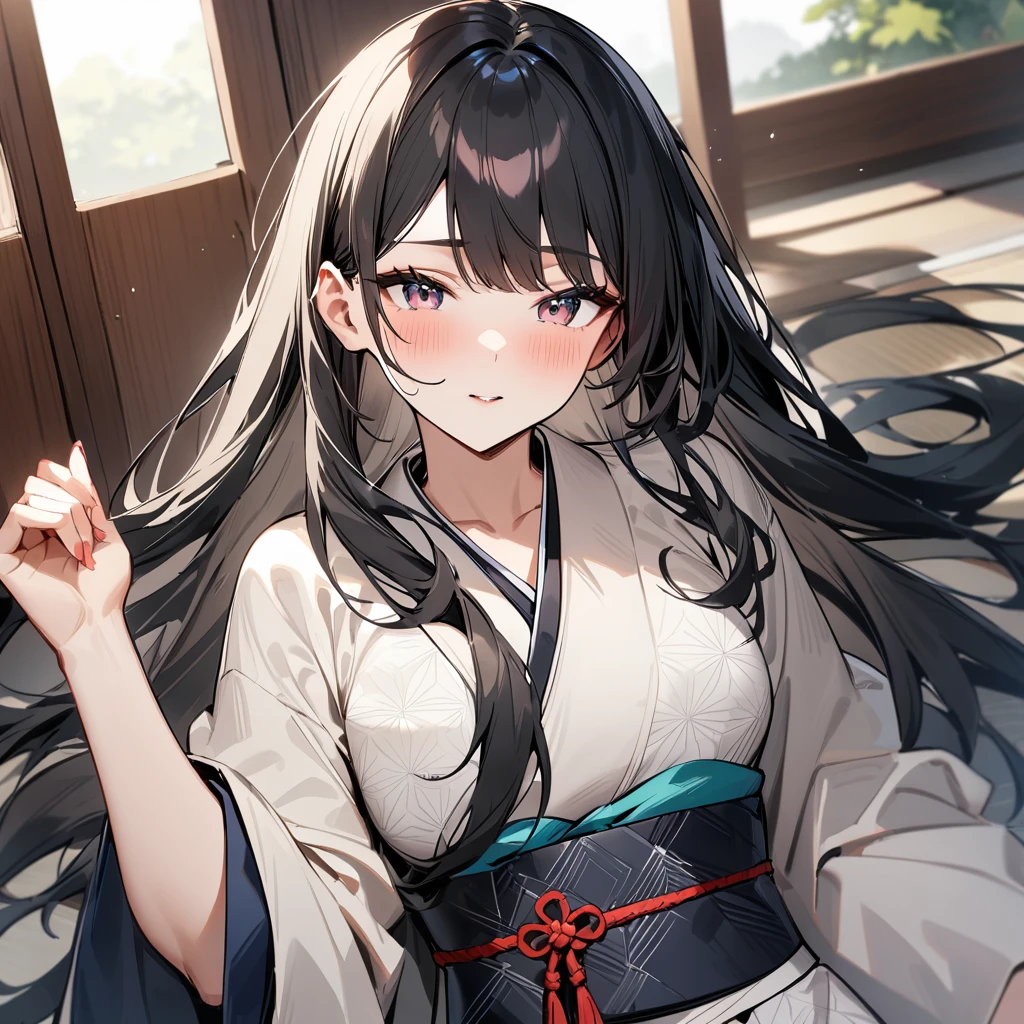 girl,Japanese style,Japanese Pattern,Black Hair,Long Hair,masterpiece, best quality, very aesthetic, absurdres