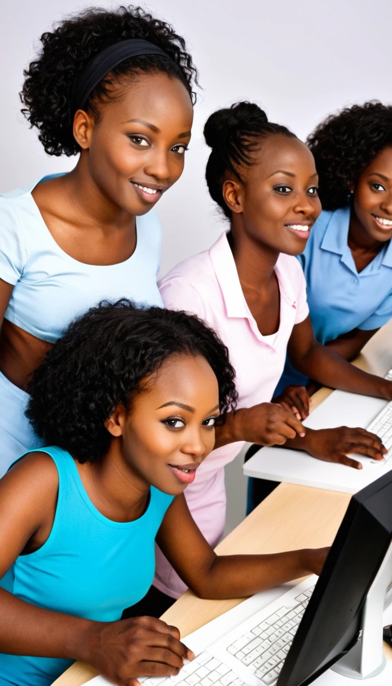 group of african girl working with computer