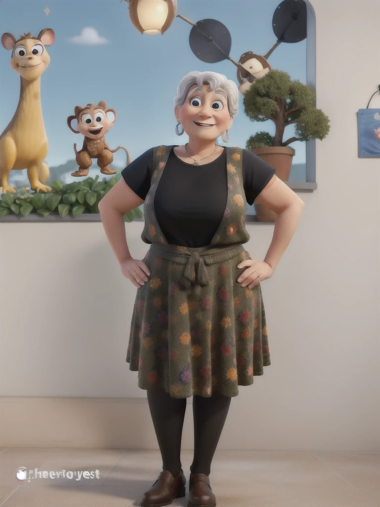 A 50 year old woman disney pixar style, high quality, best quality.