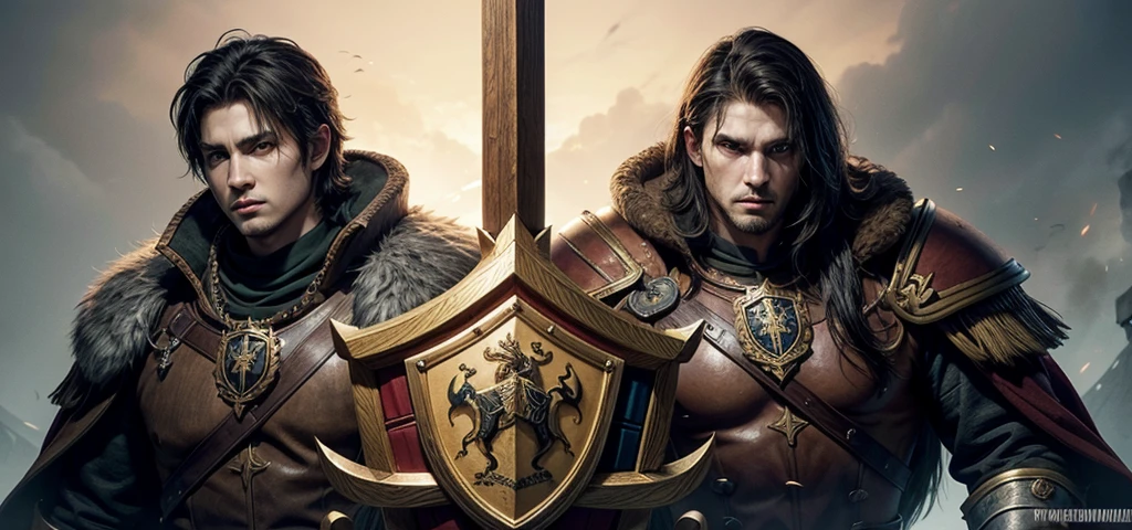 create a coat of arms with 2 warrior brothers written OldBrotherBR for MMORPG game