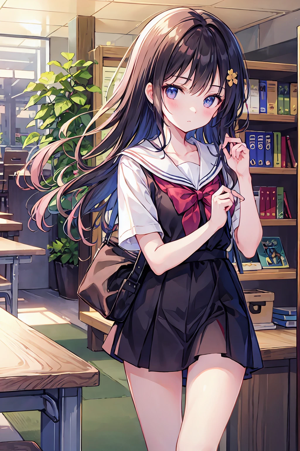 Soft thighs、eveningの中学校の教室、evening、Soft sunlight、this girl is too cute、Also, The ??? in the library the other day.((Highest quality)), (Very detailed), (High-definition CG synthesis 8K wallpaper), 高いly detailed, 高い-definition raw color photos, Professional photography, (((Bokeh))), Written boundary depth,