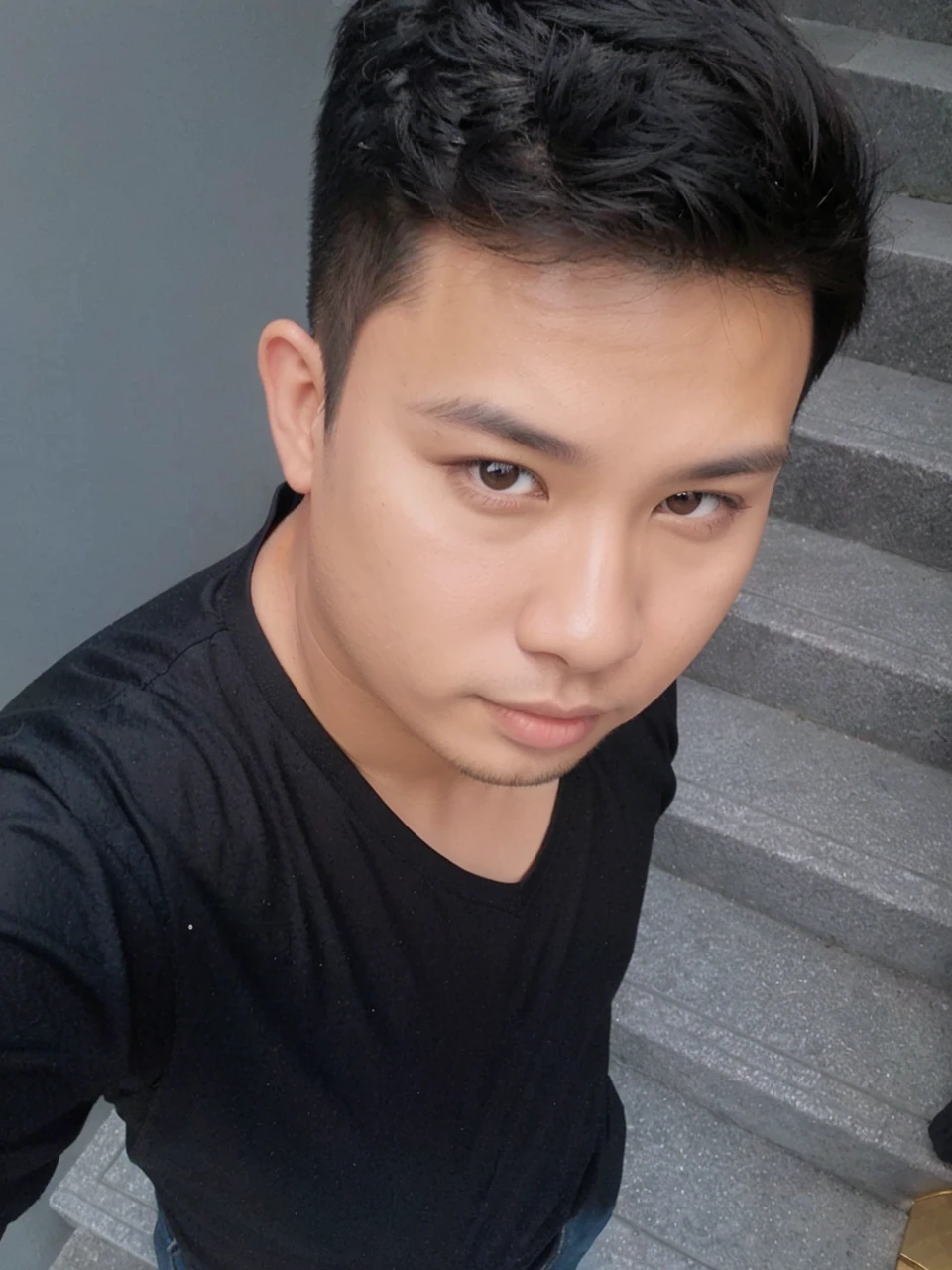 A chubby, handsome, Asian young man wearing cool glasses.,Cool hair, black and red, wears a Sarong. red gold sparkle,Wearing a black leather jacket and jeans., There was beautiful Thai jewelry, white skin, standing on a pedestal of sparkling clear glass, engraved with the name Tong., The background is a Facebook profile page named T Tong.,Beautiful light and shadow, Beautiful fresh color, very sharp, Highly detailed,,3d,The most realistic,