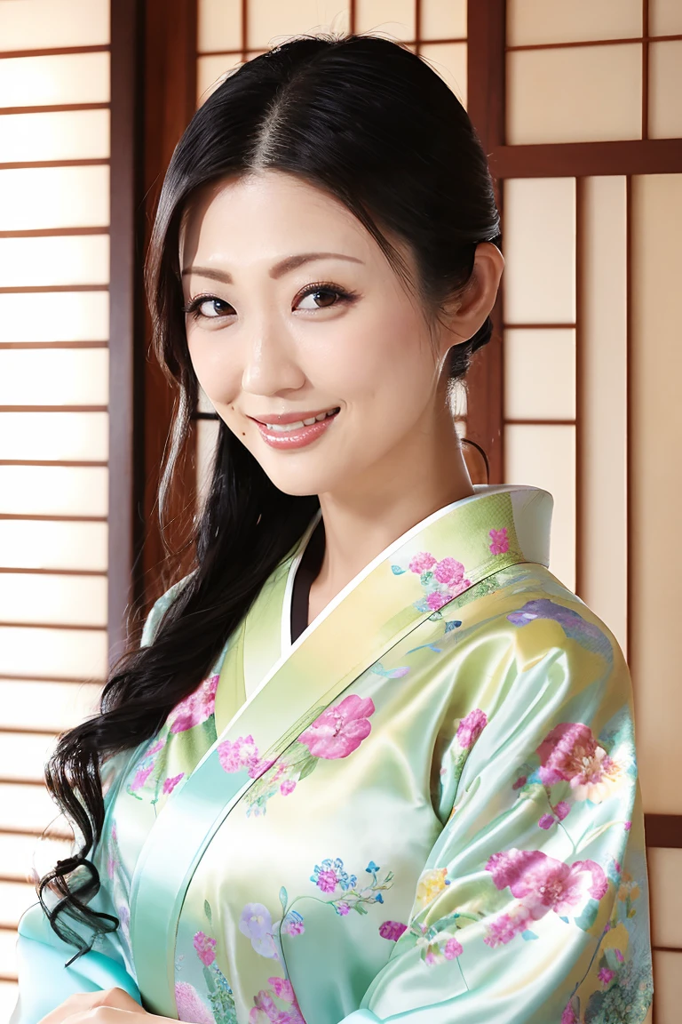 (最high quality、Tabletop、8K、Best image quality、Award-winning works)、(一人のbeautiful成熟した女性:1.1)、Adult face、(Innkeeper:1.1)、(Elegant floral kimono:1.2)、(A kimono with a perfect and precise collar:1.2)、Perfect mature woman portrait photo、Glowing Skin、Standing Elegantly、(Blurred elegant and exquisite perfect Japanese style room background:1.3)、(The most natural and perfect tidy Japanese style room background:1.2)、Glowing White Skin、Very white skin、(Accentuate your body lines:1.1)、(The most graceful posture:1.2)、(Large Breasts:1.2)、A perfect smile、完璧なbeautiful光沢のある唇、(Accurate anatomy:1.2)、(A perfect and elegant outfit:1.1)、(Standing with good posture:1.1)、(beautiful, high quality, Large kimono obi:1.2)、(Long kimono:1.2)、(完璧で自然なbeautiful袖:1.2)、(完璧で自然なbeautiful衿:1.2)、(完璧で自然なbeautiful着物:1.2)、(完璧で自然なbeautiful袂:1.2)、(完璧で自然なbeautiful帯締:1.2)、(Chignon:1.1)、(Natural and perfect wrist:1.1)