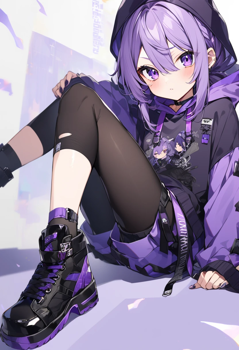 Loli, Black and purple hood, black hair, purple eyes