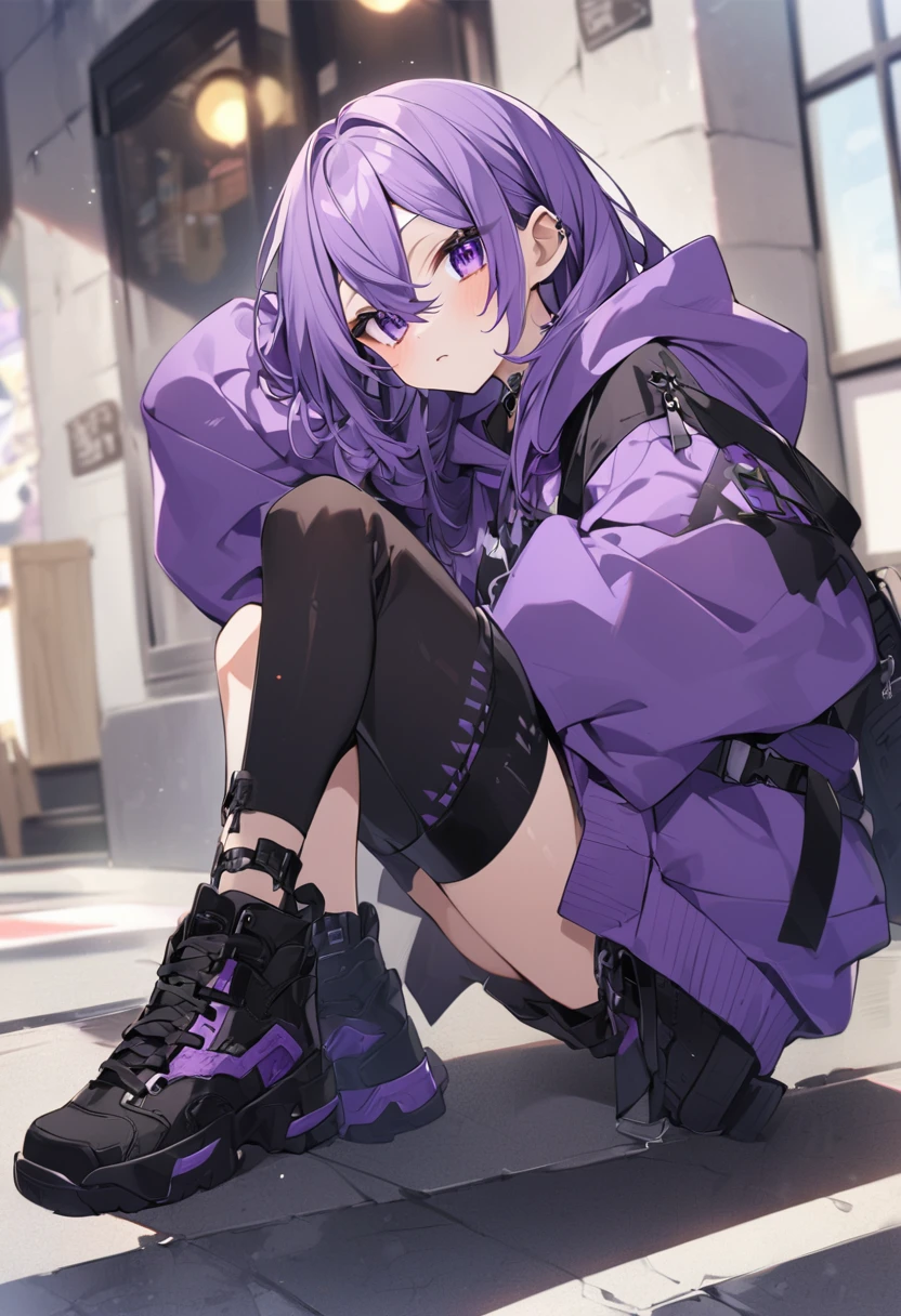 Keito。Purple Eyes。Purple Jersey。Black shoes下。Black shoes。Purple hoodie