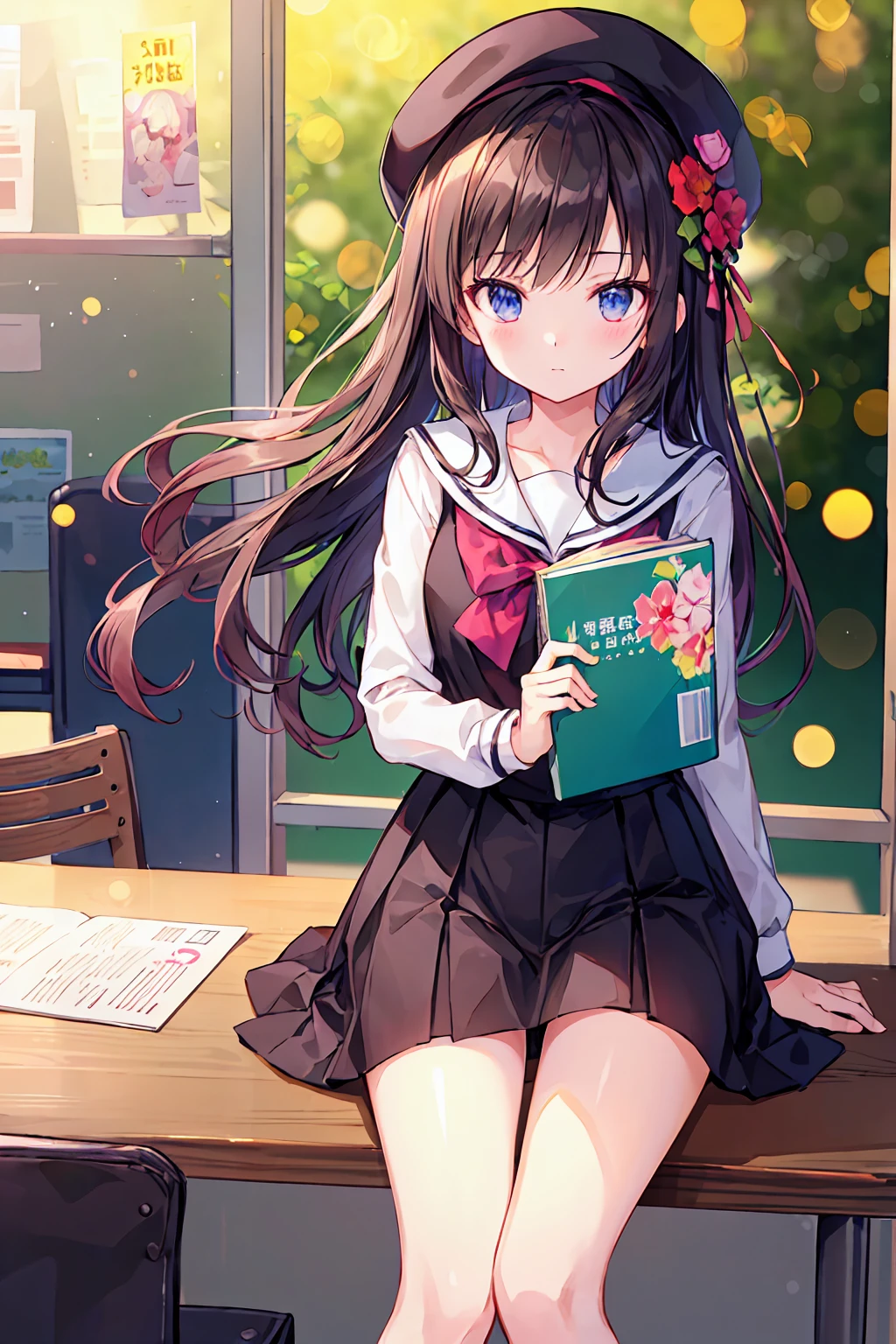 Soft thighs、eveningの中学校の教室、evening、Soft sunlight、this girl is too cute、Also, The ??? in the library the other day.((Highest quality)), (Very detailed), (High-definition CG synthesis 8K wallpaper), 高いly detailed, 高い-definition raw color photos, Professional photography, (((Bokeh))), Written boundary depth,Shortcuts,Beautiful feet