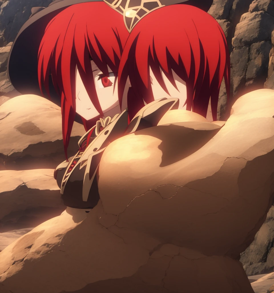 crimson, 1girl,sexy, desnudos,, small breasts, pechos grandes,hat, witch hat, solo,  red hair , 