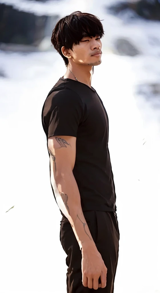 "Indonesian man, his forearms are covered in tattoos."