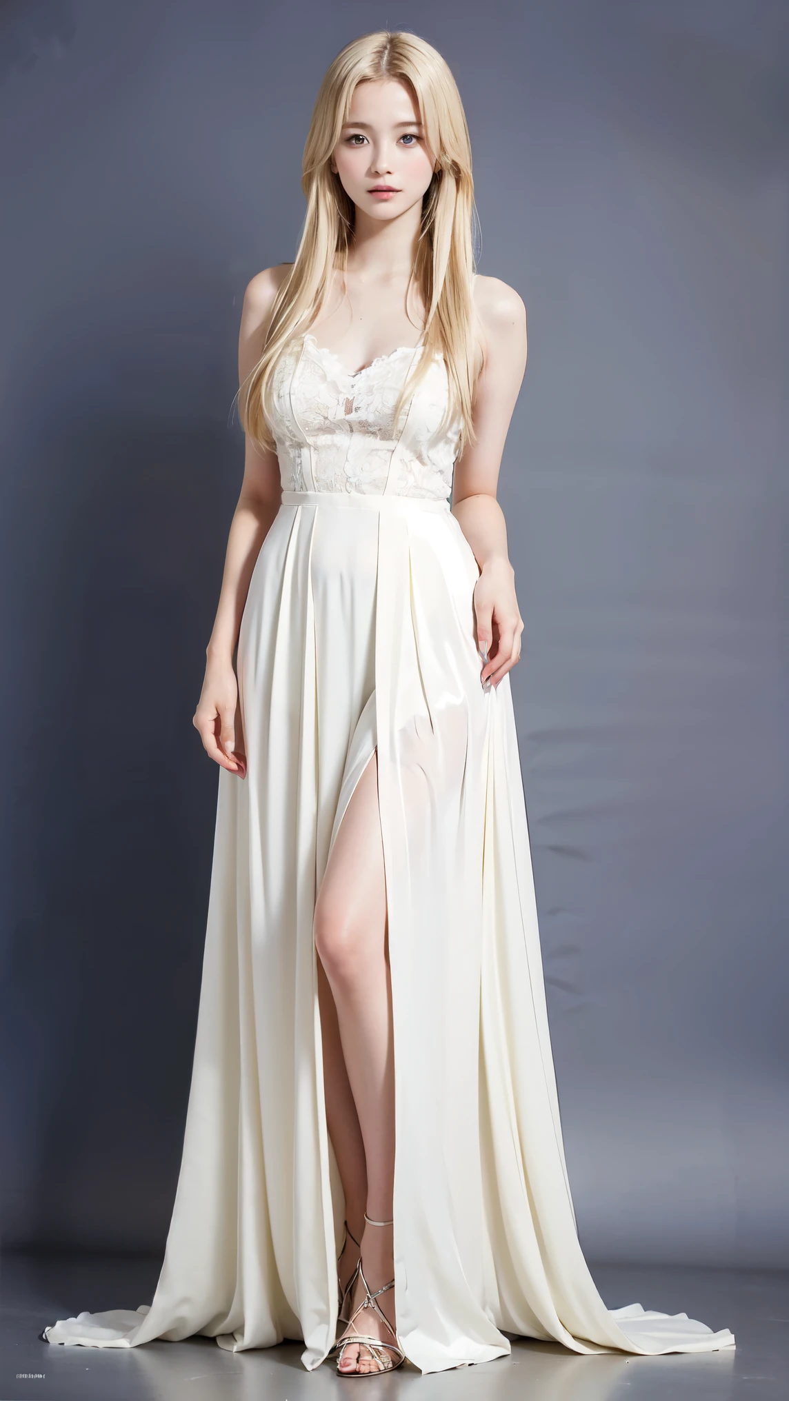 ((Beautiful young blonde German model with modern long hair, model, Professional: 1.6)), (Highest quality, 4K, 8K, High resolution, masterpiece: 1.2), Very detailed, Realist, Modern Style, Moda elegant, Full Body Shot: 1.5, Plano General: 1.5, elegant, Modeling clothes, accessories, elegant pose de modelo, Modern and beautiful hair, Next to chestnuts, flashy, Bold Background, Studio Lighting, dynamic and elegant pose
