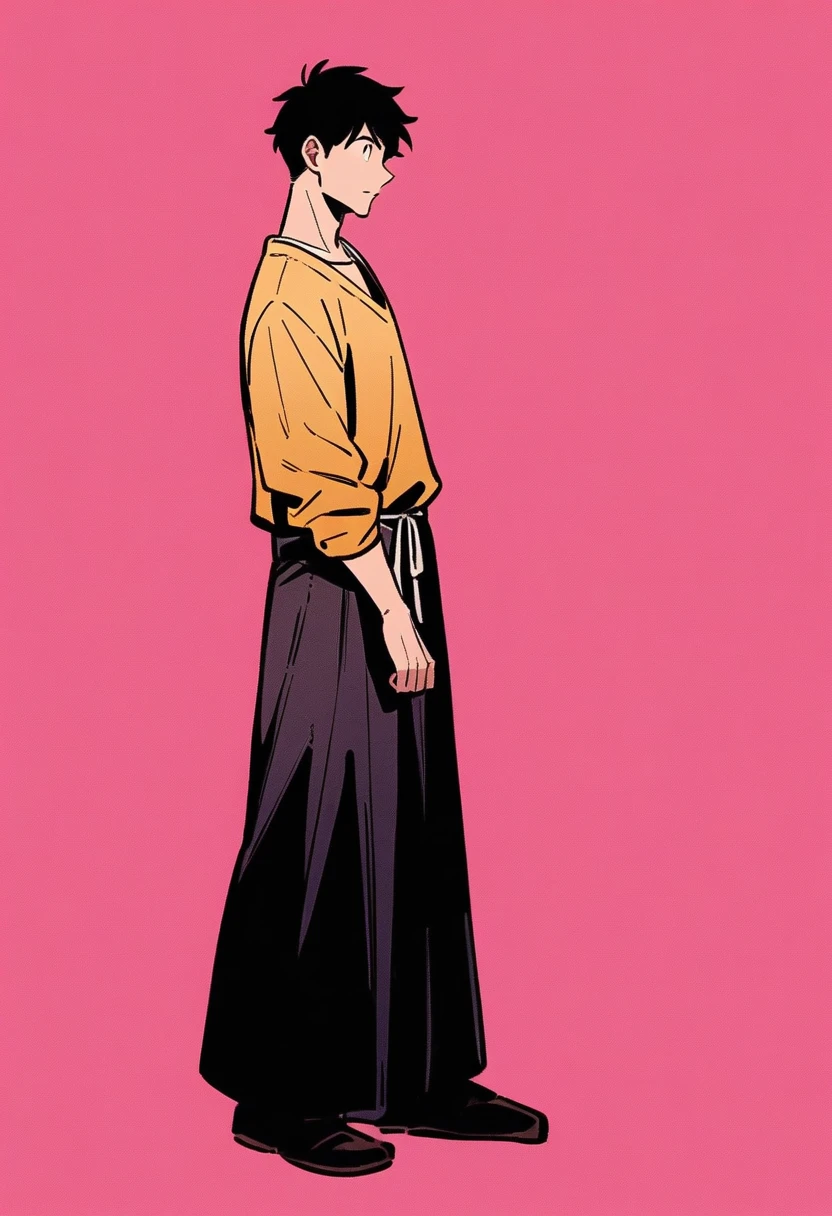 1 boy, Standing,Solid color background,Japanese comic style