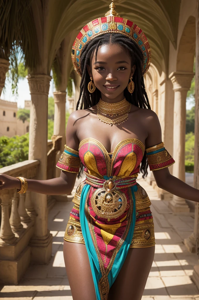 An award-winning photo of an Ethiopian princess age 20represented in taking a close-up in her bedroom in the Royal Palace, perfect face, face details, full clothes, with edge lighting, dual-tone lighting, sharp focus, bright colors, saturated with gas, realistic, professionally lit, full body, high-resolution details