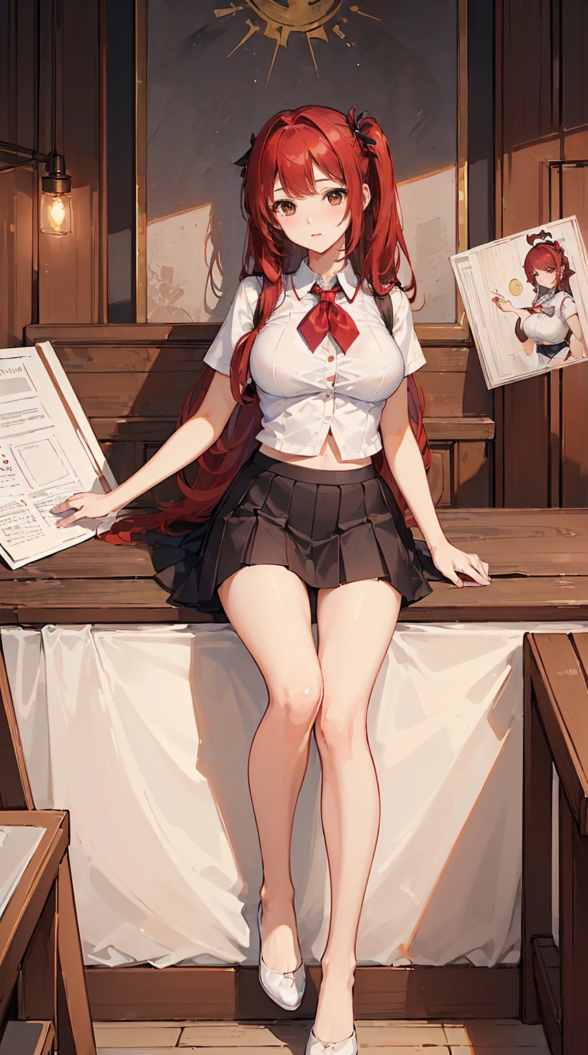 ((Hiroyuki Imaishi,GAINAX,Studio Trigger)),(Blue Archive:0.7),<lora:E_style_granblue fantasy_e1:1>, <lora:E_maplestoryStyle_v10:0.3>,
(finely detailed beautiful eyes and detailed face,masterpiece sidelighting,masterpiece,best quality,detailed,high resolution illustration),
(fantasy background,village,woods,tree,house),
(1girl,whole body,bishoujo,lustrous skin,looking down,looking at viewer),
(red hair, green eyes,shirt,short skirt,underboob)