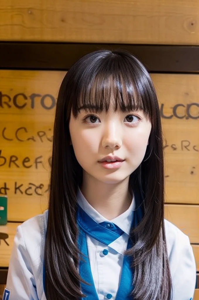 slender girl, (make up:1.1), (ニットセーター:1.2), middle breasts, at school room, (upper body shot:1.1), round face