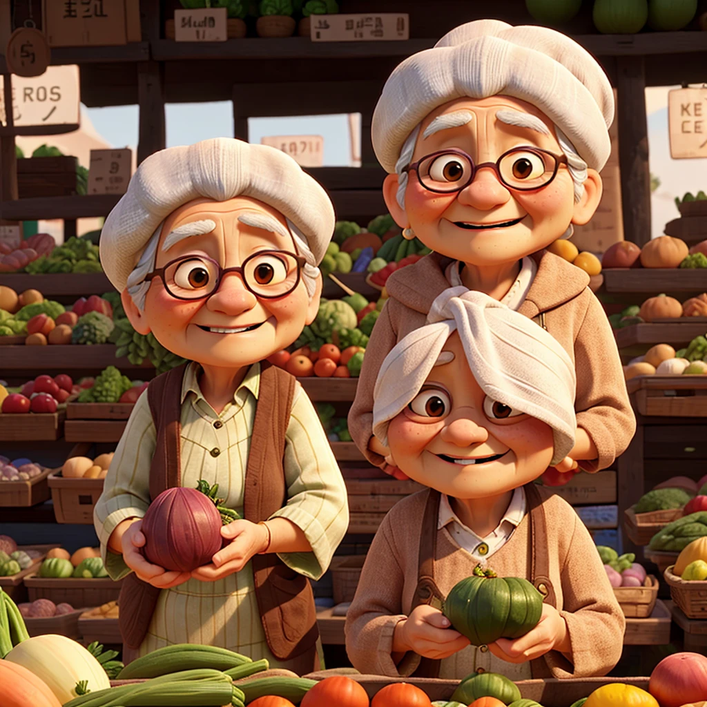 An old woman face with wrinkles selling vegetable in the market