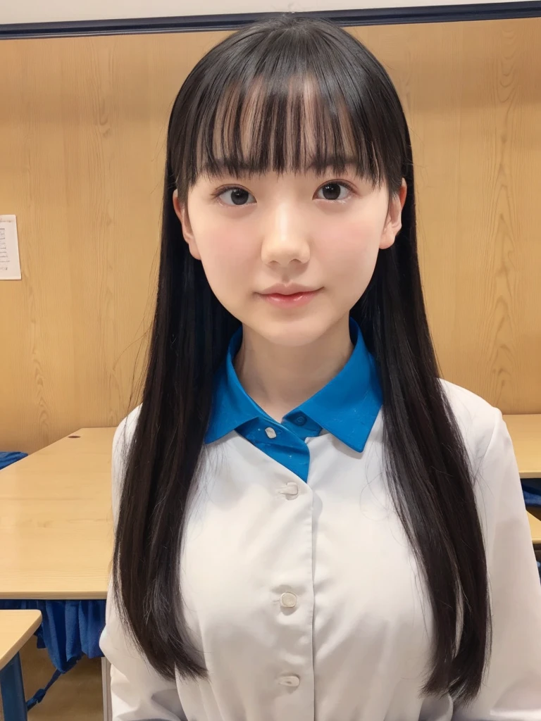 slender girl, (make up:1.1), (ニットセーター:1.2), middle breasts, at school room, (upper body shot:1.1), round face