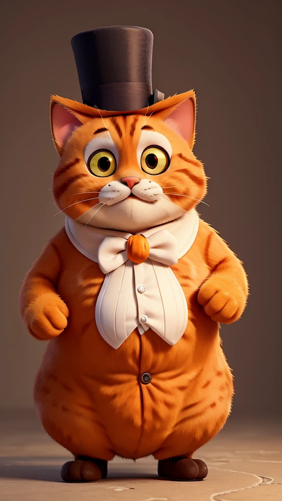 a cute fat orange cat wearing a top hat and monocle, monocle on eye