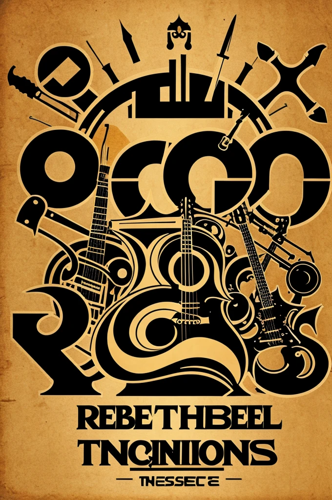 Logo containing instruments with the name Rebel Soul
