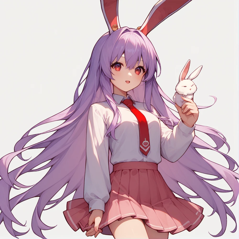 score_9, score_8_up, score_8, score_9, 1 girl,  source_anime,  reisen udongein inaba, purple hair, red eyes, rabbit ears, rabbit girl, long hair, white shirt, red necktie, priets skirt,
whole body,
rating₋questionable