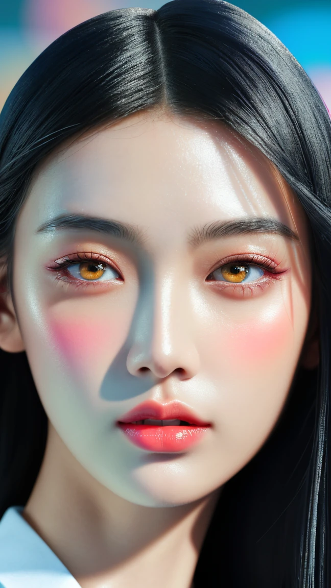 cool girl asian,creative illustrations,digital art,beautiful detailed eyes,beautiful detailed lips,extremely detailed eyes and face,longeyelashes,modern style,urban fashion,vibrant colors,perfectly styled hair,futuristic backdrop,highres,physically-based rendering,bokeh