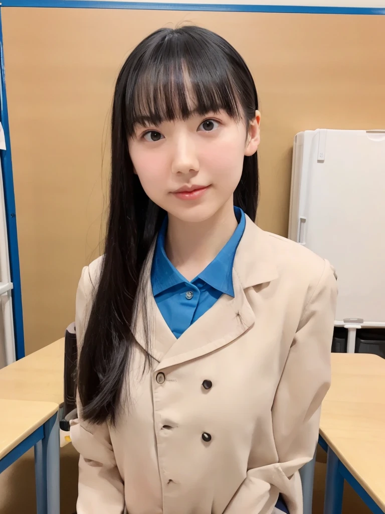 slender girl, (make up:1.1), (ニットセーター:1.2), middle breasts, at school room, (upper body shot:1.1), round face