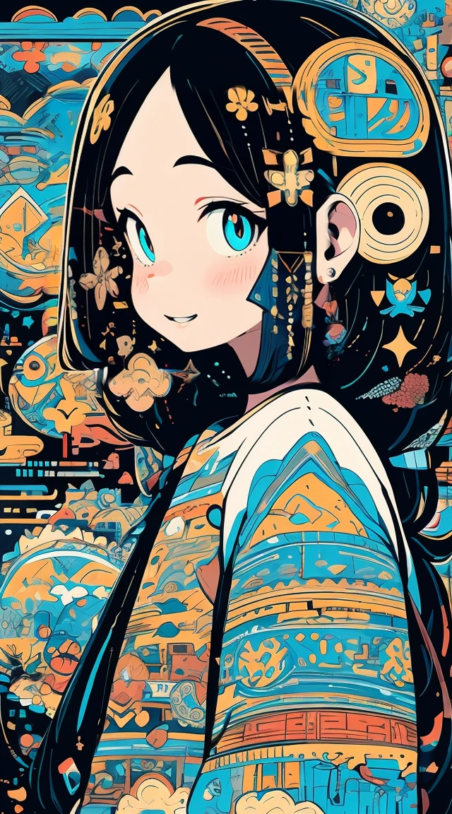 high quality、Colorful color palette、high resolution、pretty girl、Holding a bouquet、An unprecedented amount of drawing、Anime Style、Geometric background、Positive、Sticker Style