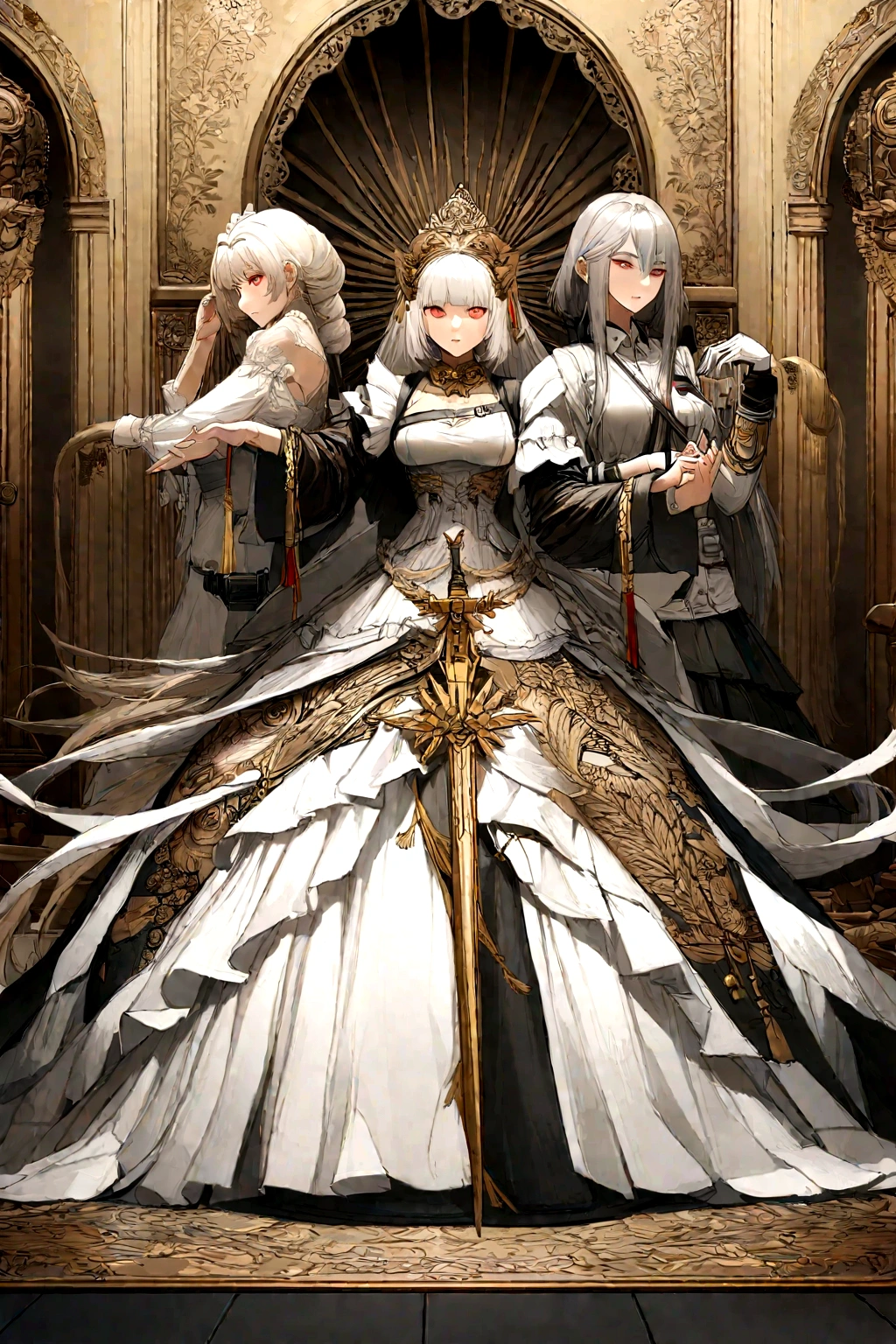 One wears、Holding a sword、Woman wearing a hat, from Girls Frontline, Fine details. Girls Frontline, From Arknights, Girls Frontline style, anime maid ss military, Azur route style, Girls Frontline cg, Kushat Krenz Key Women in Art, Gu Weiss, Krenzkushat, White-haired deity, Fleet Collection Style,Standing painting,E2 style,Standing painting的风格,one person,individual,individual立绘,