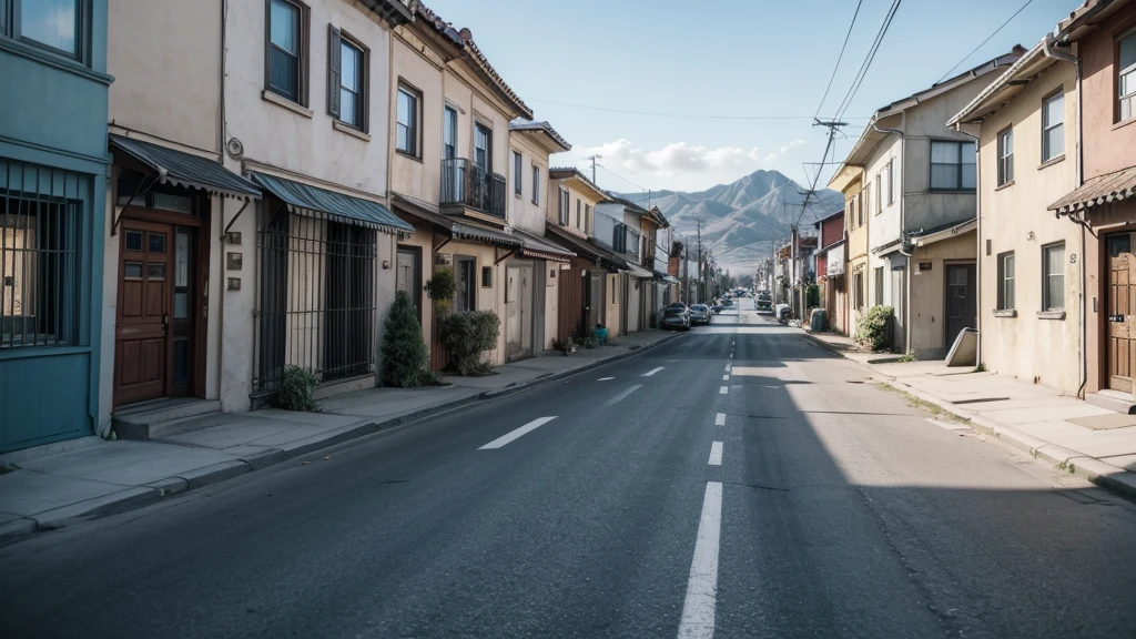 neighborhood, quiet day, no people on the street, several houses
