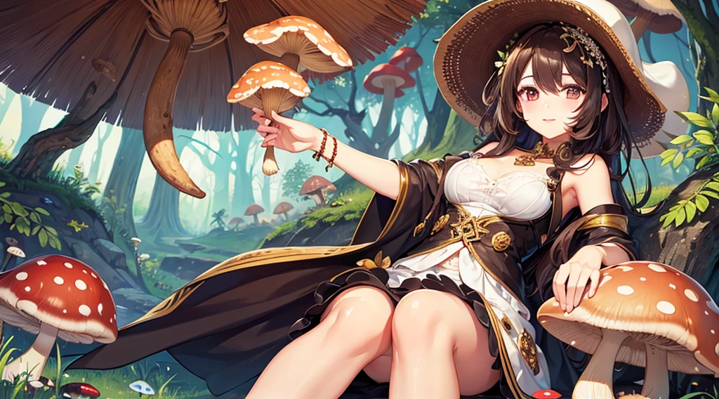 Beautiful girl attending mushroom