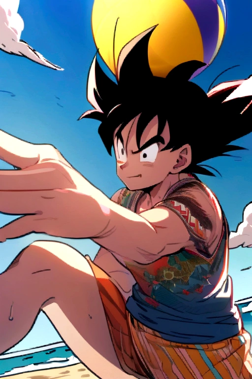 1boy, male focus, piccolo, dragon ball, playing beach volleyball