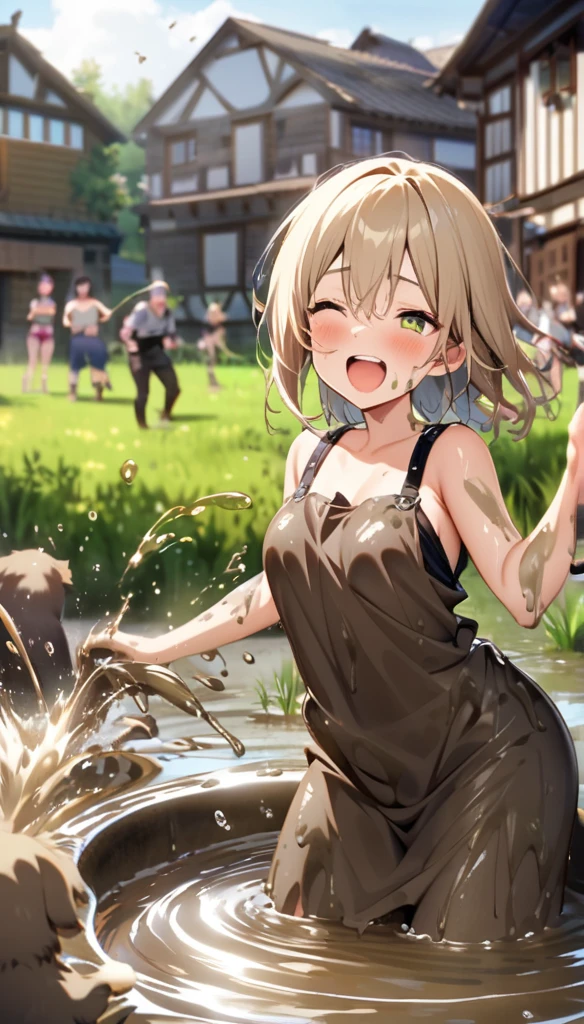 alert! Dive into the messy and joyful theme of "Playing in Mud" (Playing in the mud). Capture the pure delight and uninhibited fun of people or animals splashing, building, and getting covered in mud.