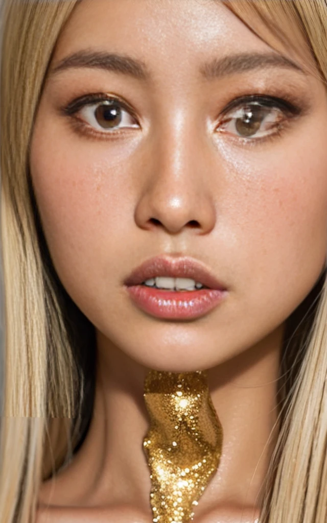 gyaru, shiny oiled skin, face close up, crying