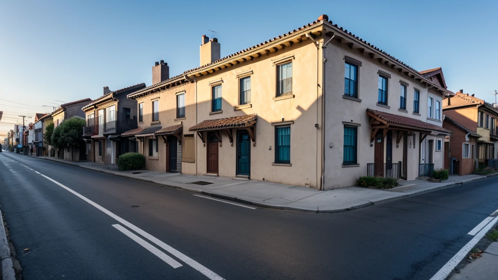 neighborhood, quiet day, no people on the street, several houses