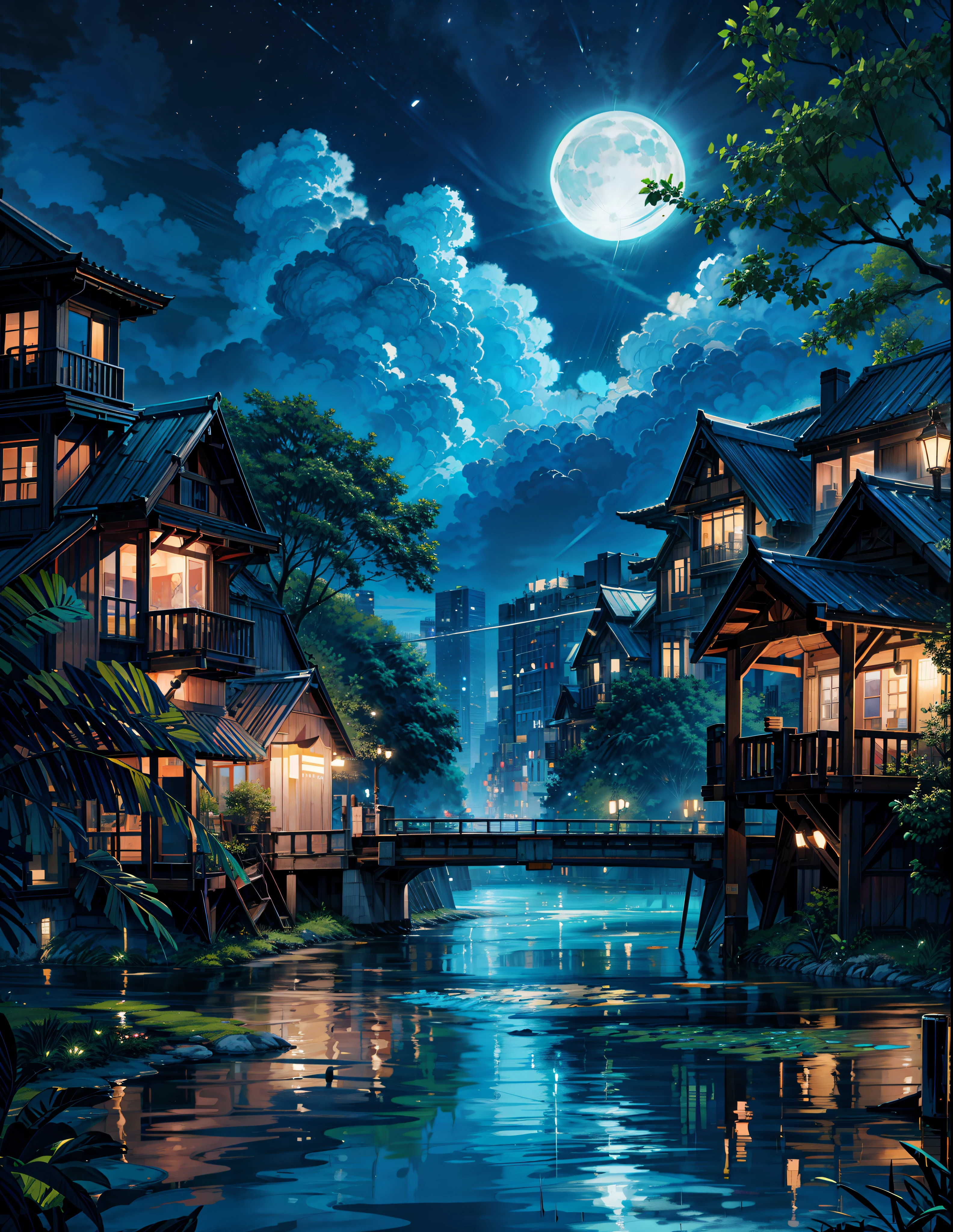 painting of a neon grean color theme,moonlight, city ,rainy night, water reflection , 4k hd, moonlight, cloud,ocean, moonlight reflection,beautiful art uhd 4 k, a beautiful artwork illustration, beautiful digital painting, highly detailed digital painting, beautiful digital artwork, detailed painting 4 k, very detailed digital painting, rich picturesque colors, gorgeous digital painting