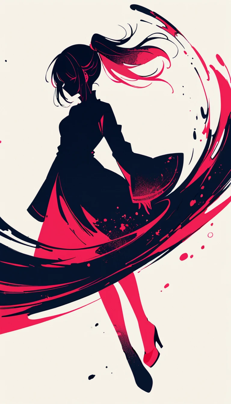 Ponytail girl, Gothic style, Minimalism, Linear style, Huge negative space, Ink Painting, Abstract
