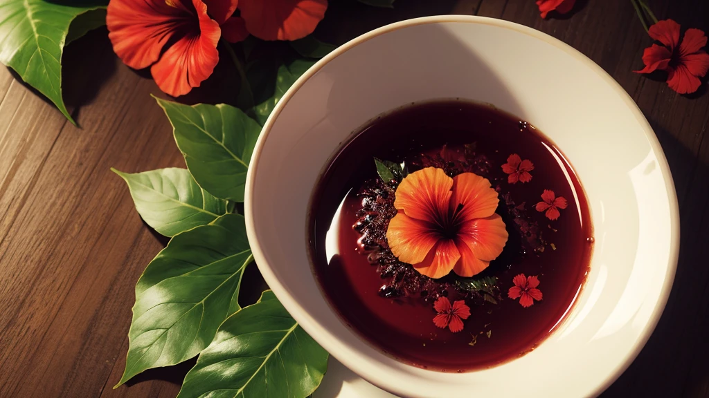 Hibiscus leaves tea with the forest background 