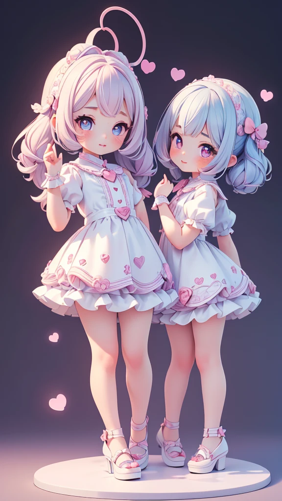 ((petite bishojo, little 2girls)), ((cute face)), ((heart shaped pupils)), ((masterpiece)), ((best quality)), ((ultra detailed)), ((exquisite)), ((depth)), ((crisp)), ((8k)), ((beautiful and aesthetic)), ((super detailed skin)), ((high standard)), ((highres)), ((perfect anatomy)), (full body), (blush), (lipstick), (boyish, chin up), ((kawaii pose)), (white, blue, black)