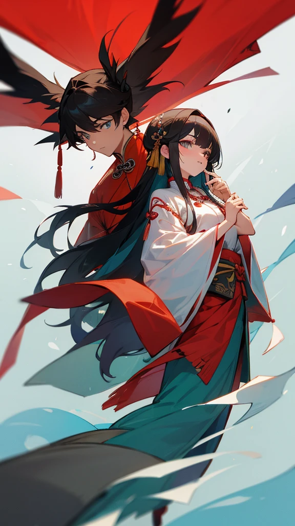 The love of two ancient Chinese people wearing ancient Chinese clothing.