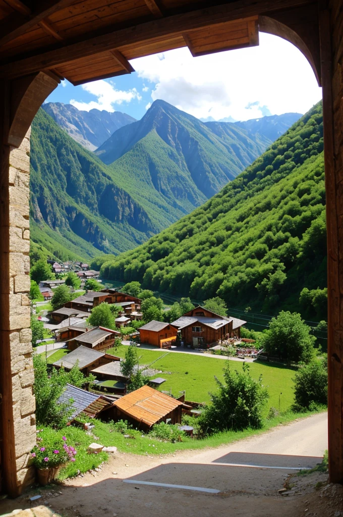 Image of a mountain valley with a small village