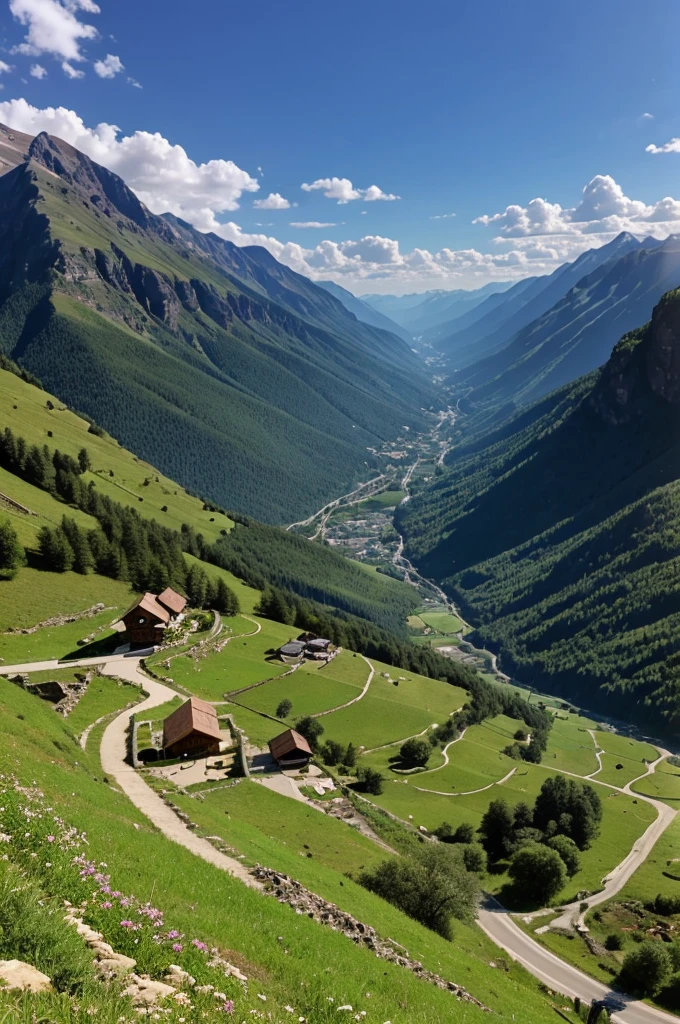 Image of a mountain valley with a small village