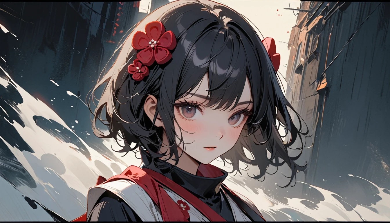 Highest quality, Katsushika Hokusai, Ink Painting, (((Playing Bass))), (((Light colored sunglasses))), (((1 girl))), (((Tattoo on face))), Japanese style headphones, beautiful girl, Black Hair, Delicate and precise, Modern ukiyo-e style, Darkness