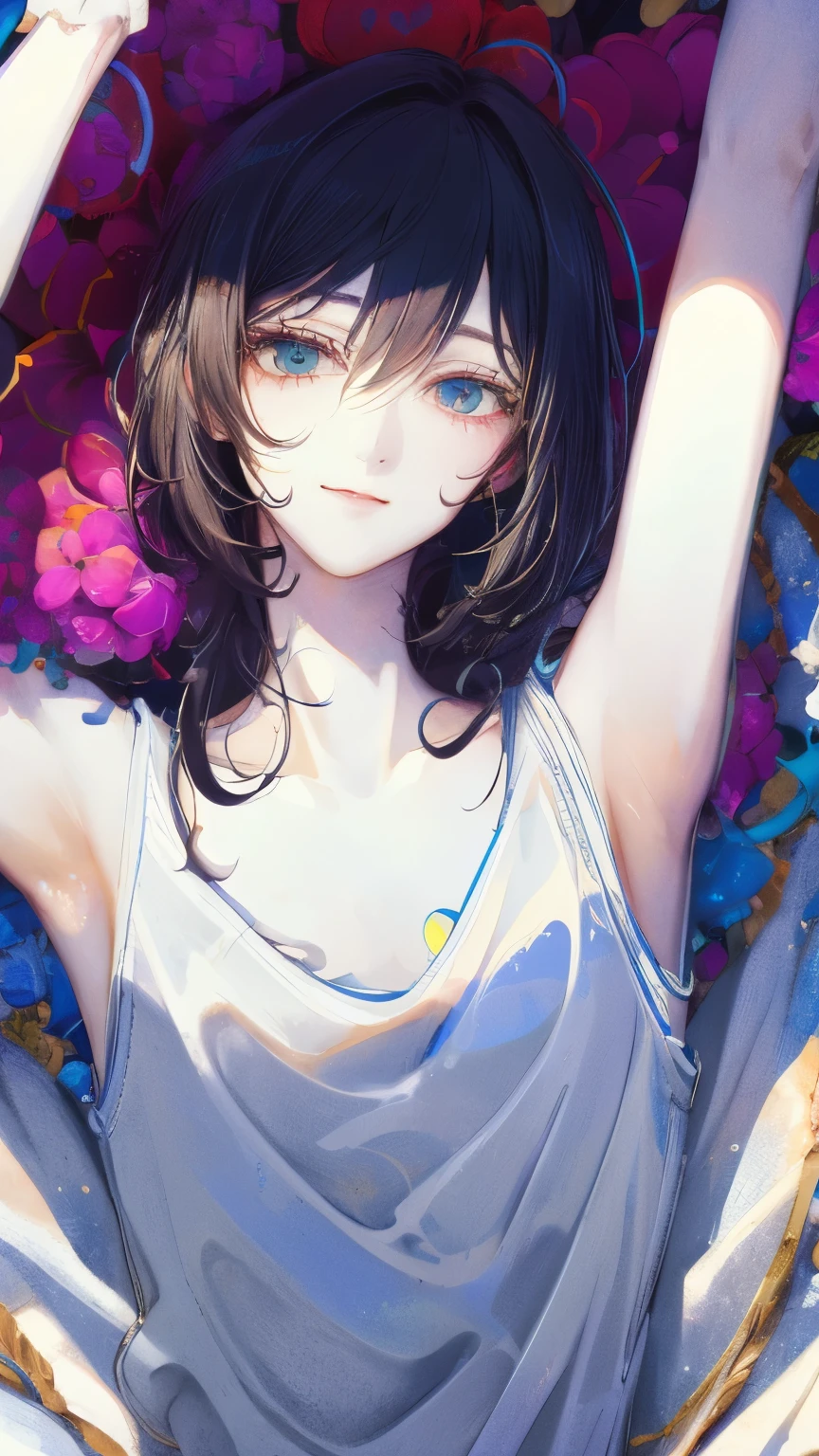 masterpiece: 1.7、Highest quality、(High-definition CG、Ultra-detailed、Best Shadow:1.2)、Picturesque、sketch、Paper Textures、Ultra-high resolution、solo、Beauty、Long black hair、White shirt、Upper body、Light Smile、Extremely thin face、Flat Color、High-definition、Extremely thin face、Realistic、Limited edition palette、Low Contrast、Best Writing、Blanche:1.5、(ゼンTangle、Mandala、Tangle、エンTangle:0.9)