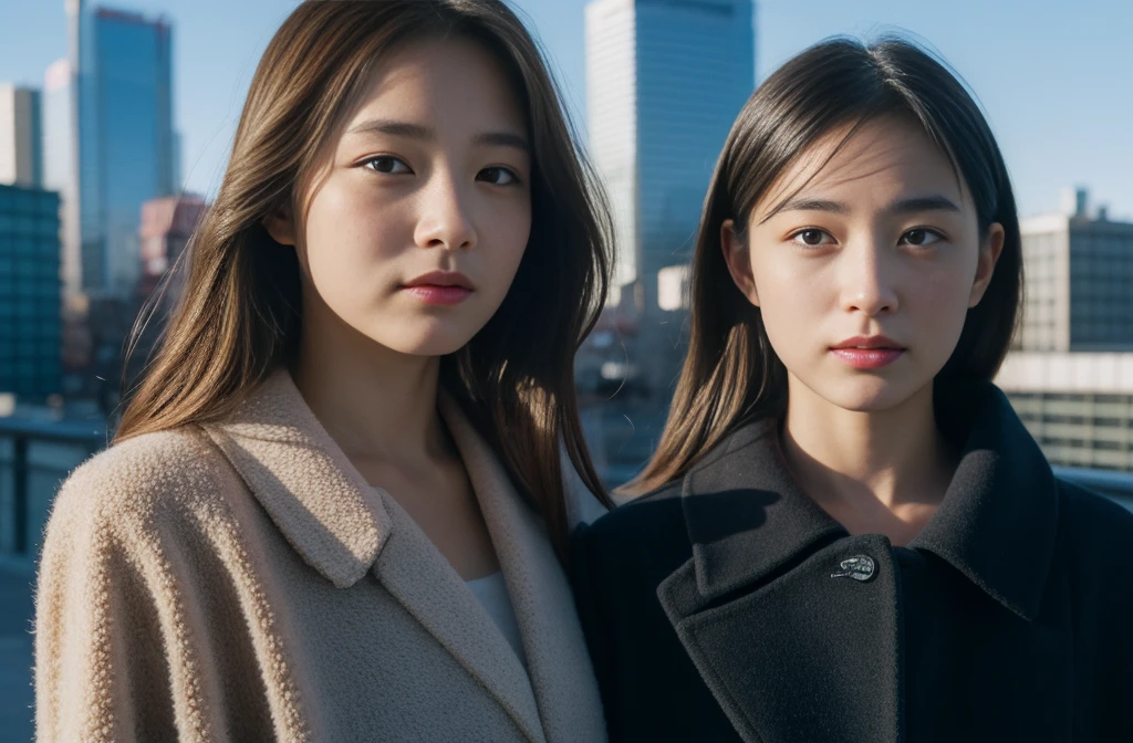 photorealistic, 8k full-length portraits, Beautiful woman, A charming expression, Clear system, 16 years old, Tokyo, Winters, Shibuya in the background