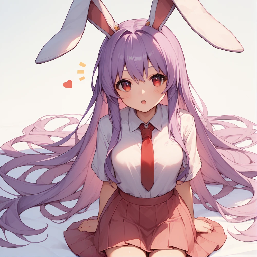 score_9, score_8_up, score_8, score_9, 1 girl,  source_anime,  reisen udongein inaba, purple hair, red eyes, rabbit ears, rabbit girl, long hair, white shirt, red necktie, priets skirt,
whole body,
rating₋questionable