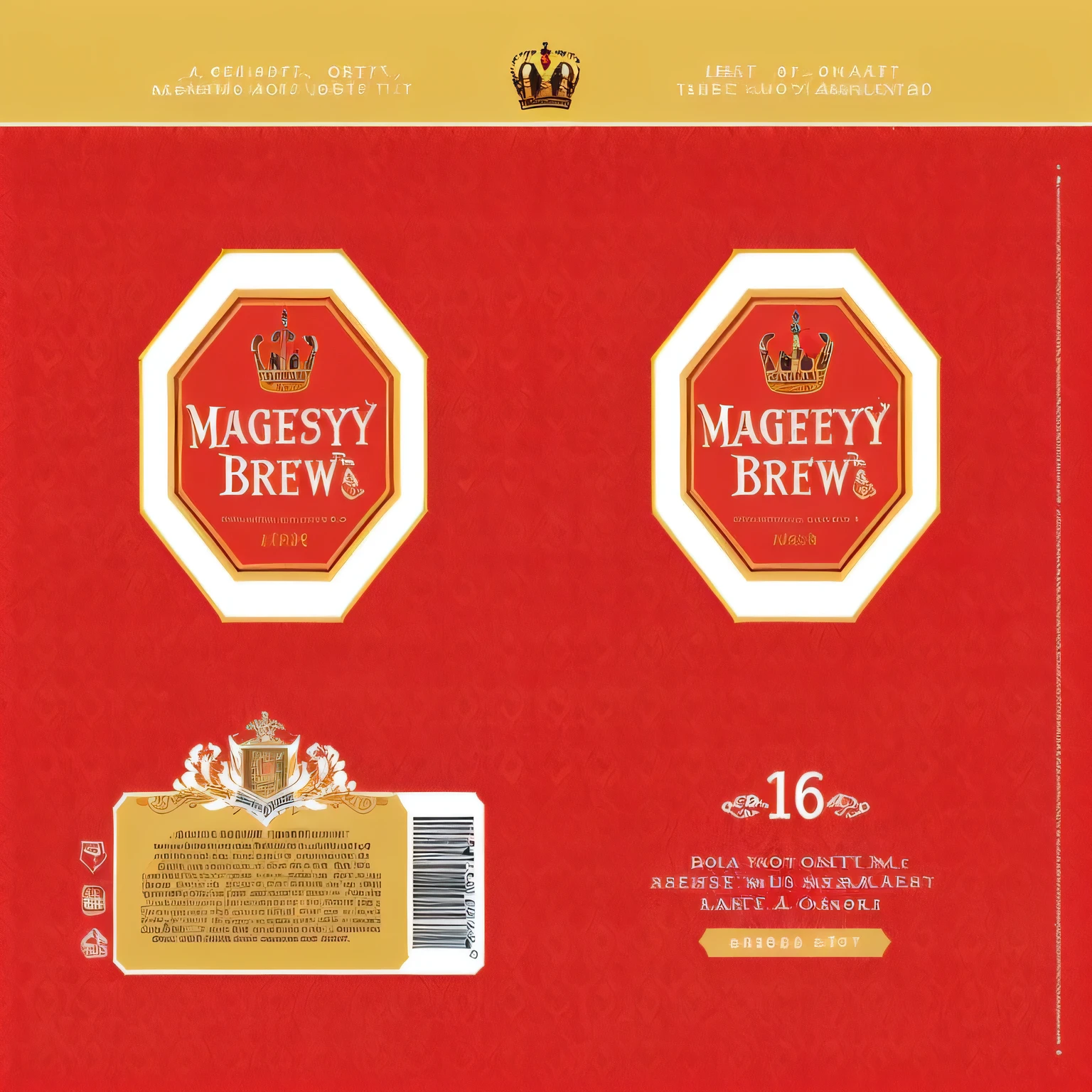 a close up of a label for a beer with a crown on it, majesty, majestic masterpiece, detailed image, front label, 1 6 x 1 6, majestic, in majestic, front side view full sheet, ƒ/5.6, majestic spires, malt, full res, magically dense, 2016, 2 0 1 6, majestic”